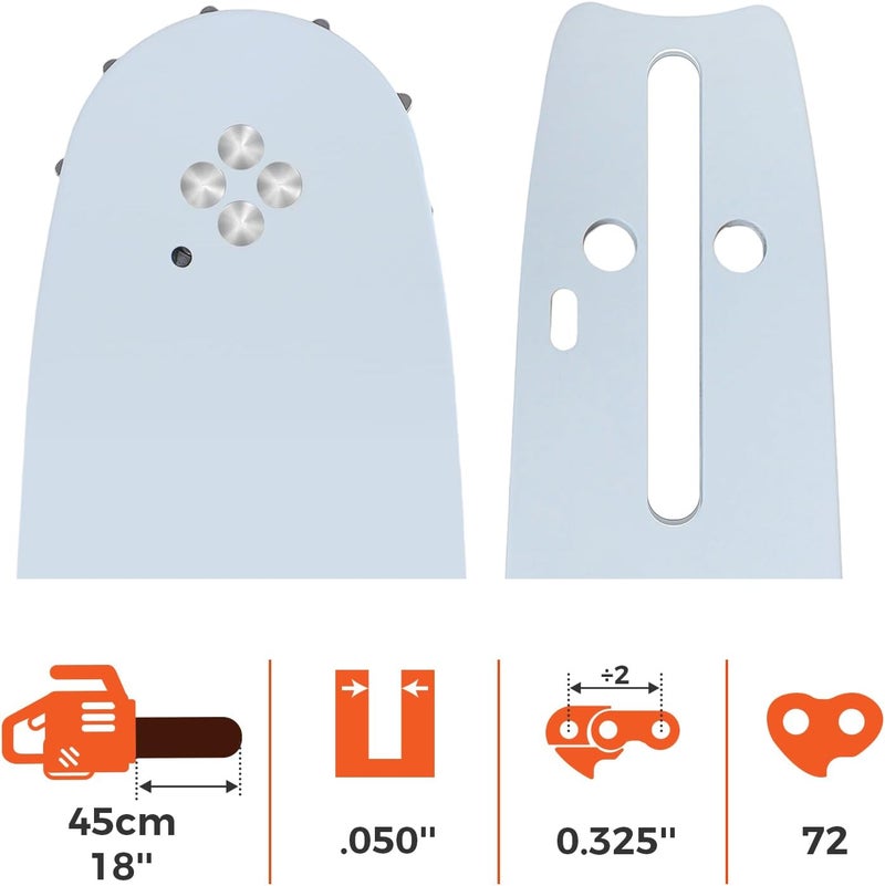 EXSHP 18 Inch Chainsaw Bar, .325" Pitch .050" Gauge, 72 Drive Links, Chainsaw Accessories Fits for Husqvarna 596199772 X-Force - Image 2